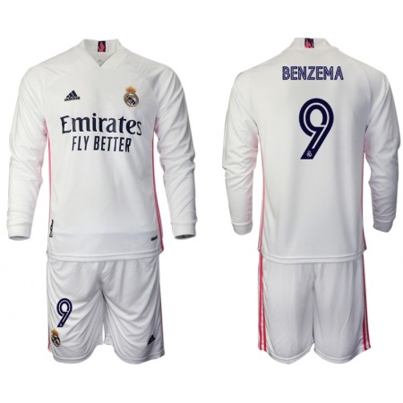 Billiga Fotbollströjor Real Madrid Karim Benzema 9 Barn Hemma tröja 2020/21 Långärmad
